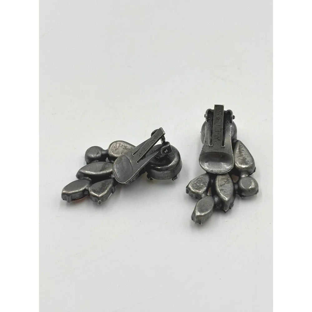 Vintage Weiss‎ Multicolor Rhinestone Clip On Earrings Elegant Cocktail Jewelry - Picture 8 of 11